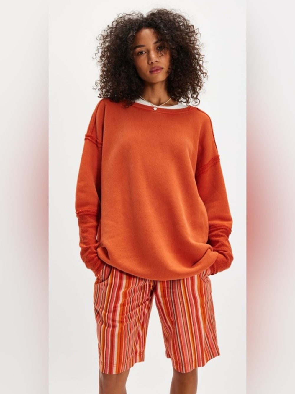 NWT Free People XS Midnight Drift Pullover in Koi Fish Orange Sweatshirt New $98 - Picture 1 of 5